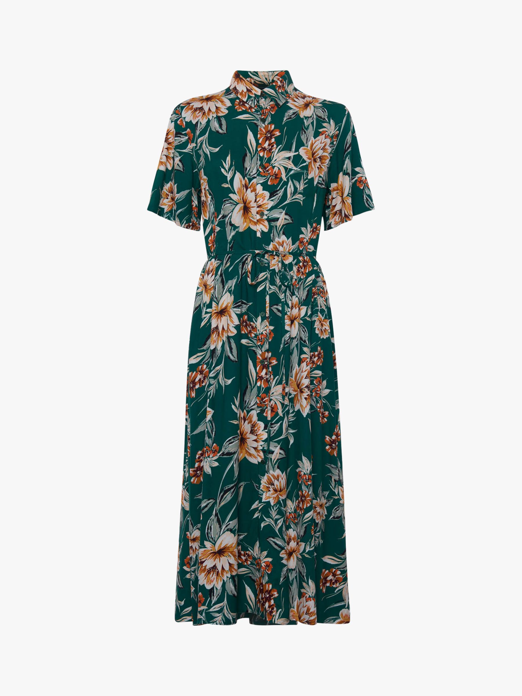 French Connection Claribel Floral Print Midi Dress, Evergreen/Multi