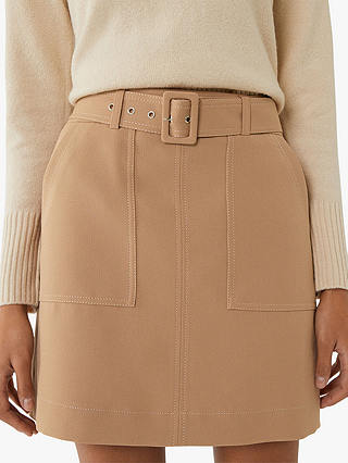 Warehouse Belted Contrast Stitch Mini Skirt, Camel