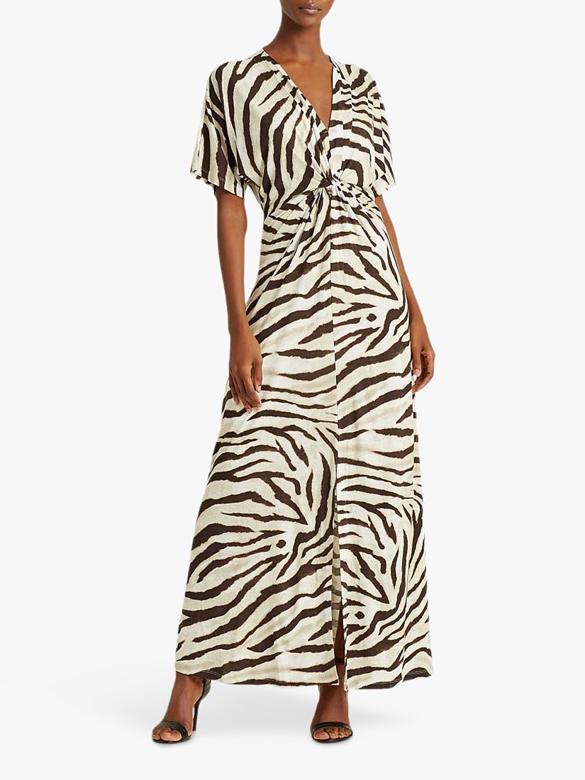 Lauren Ralph Lauren Niklos Short Sleeve Zebra Print Maxi Dress, Dark Brown /Multi