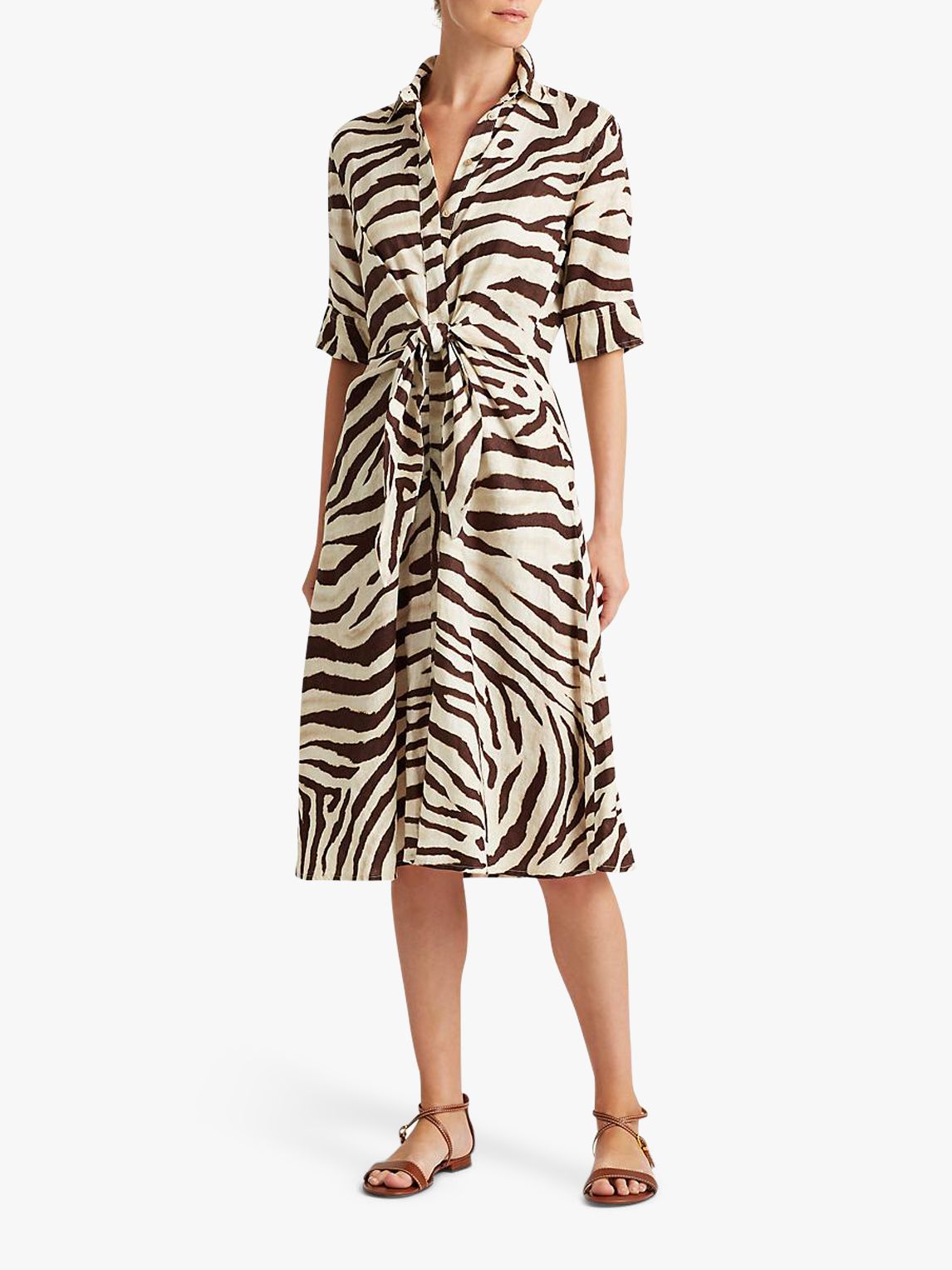 Lauren Ralph Lauren Zebra Stripe Shirt Dress, Dark Brown/Multi