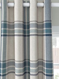 John Lewis Afton Check Pair Thermal Lined Eyelet Curtains, Navy, W167 x Drop 137cm