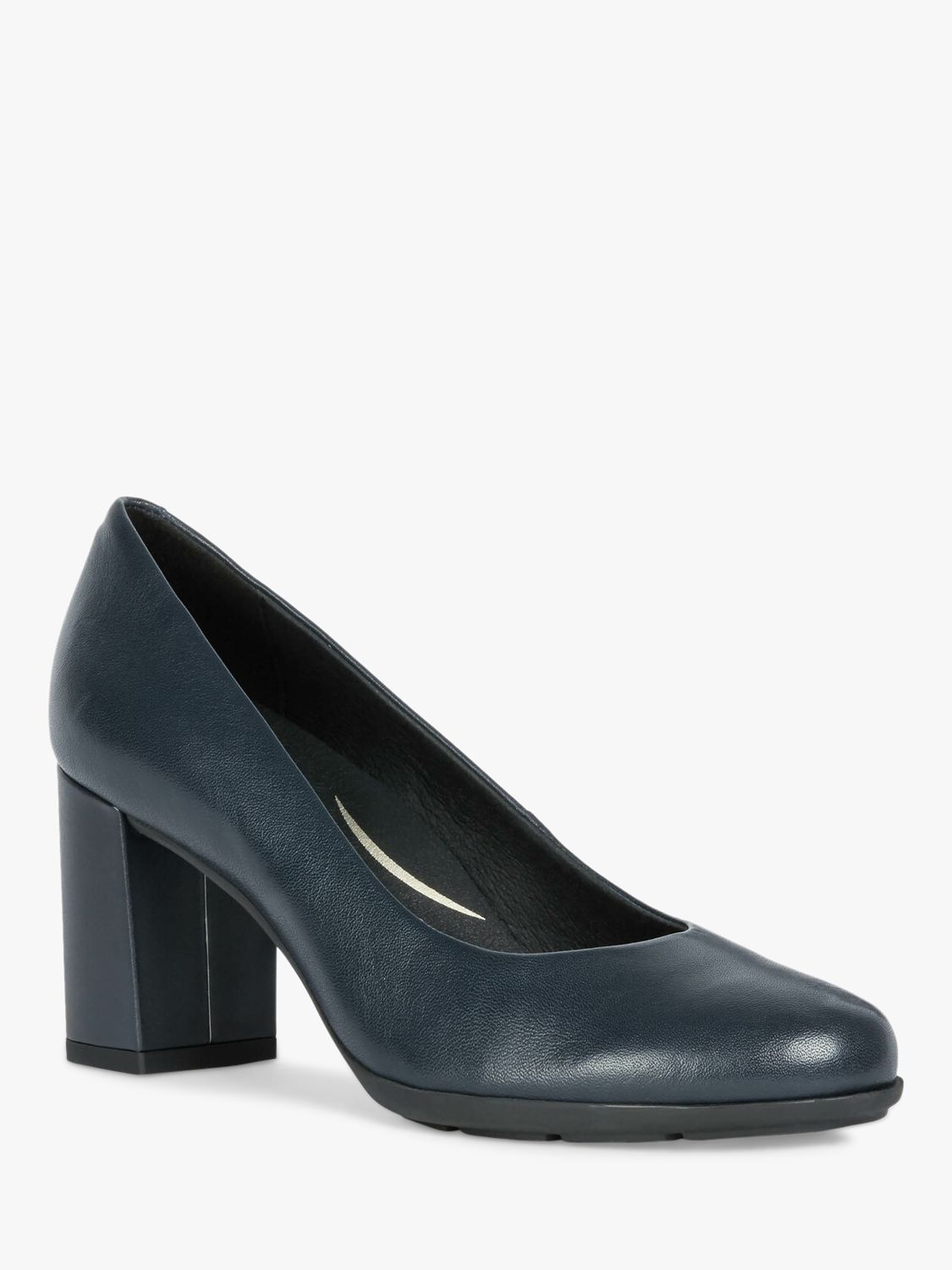 Geox Annya Leather Block Heel Court Shoes, Navy at John Lewis & Partners