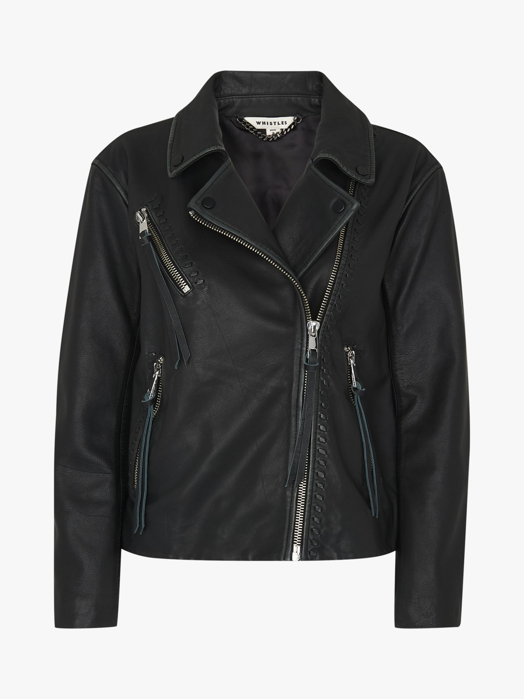 Whistles Tessa Tumbled Leather Jacket, Black at John Lewis & Partners