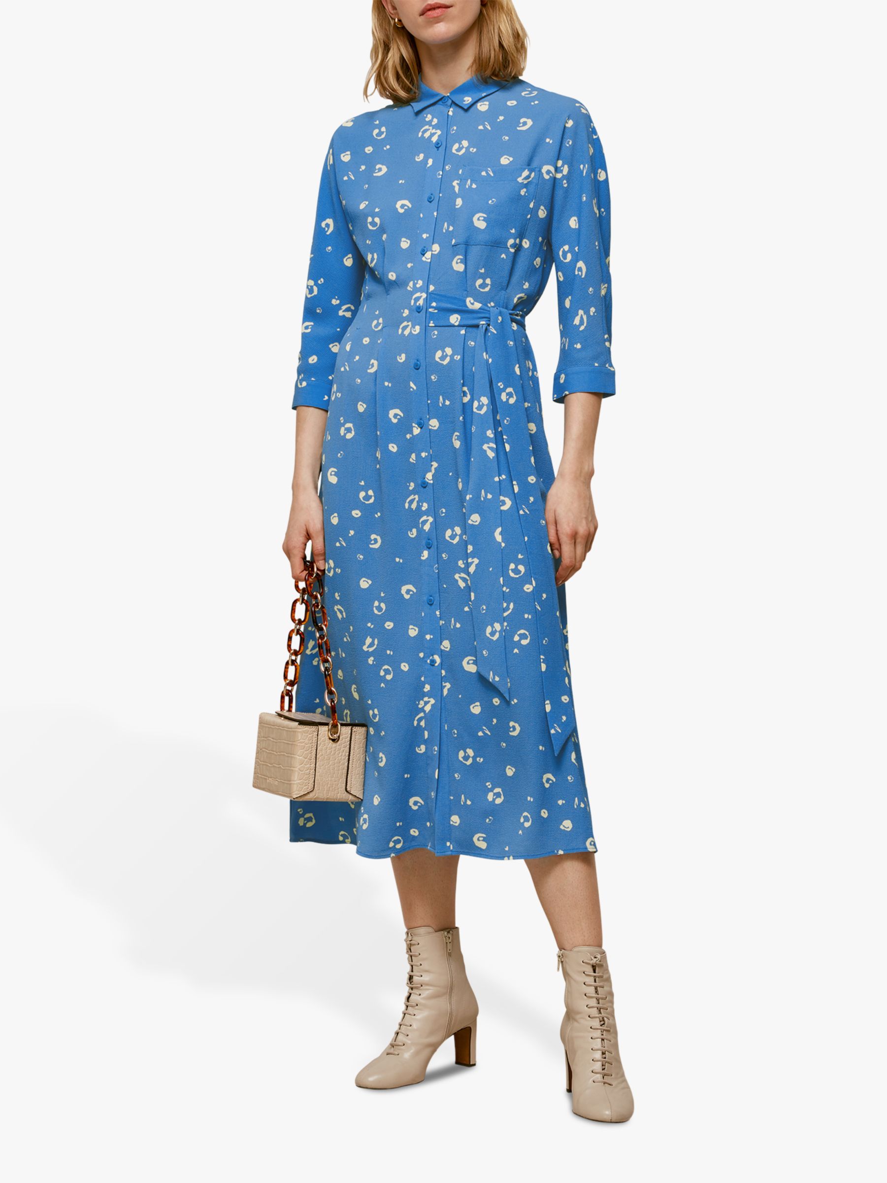 blue animal print shirt dress