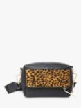 Whistles Bibi Leather Leopard Print Cross Body Bag, Black/Multi