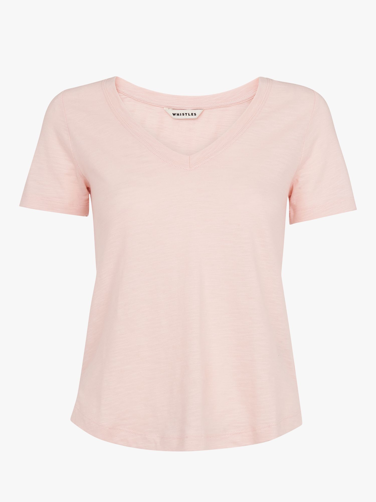 Whistles Sophie V-Neck Cotton T-Shirt, Pale Pink at John Lewis & Partners
