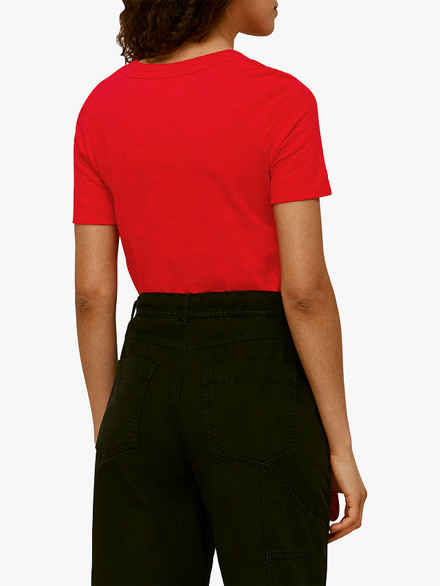 Whistles Rosa Double Trim T-Shirt, Red at John Lewis & Partners