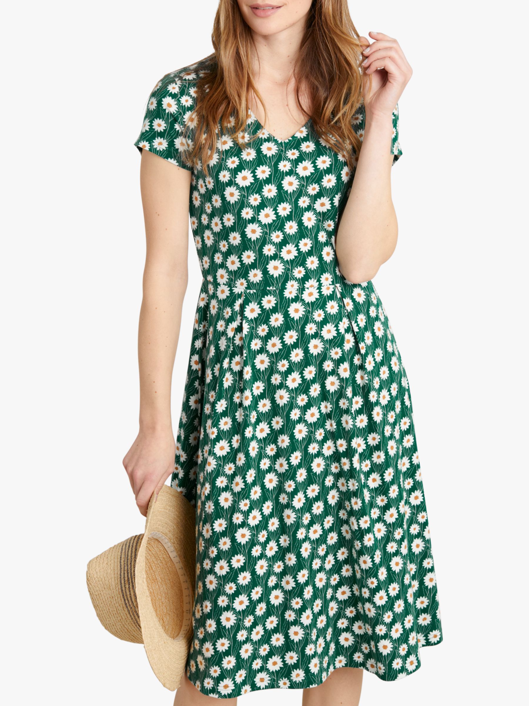 Seasalt Pier View Short Sleeve Floral Print Midi Dress, Daisy Green at ...