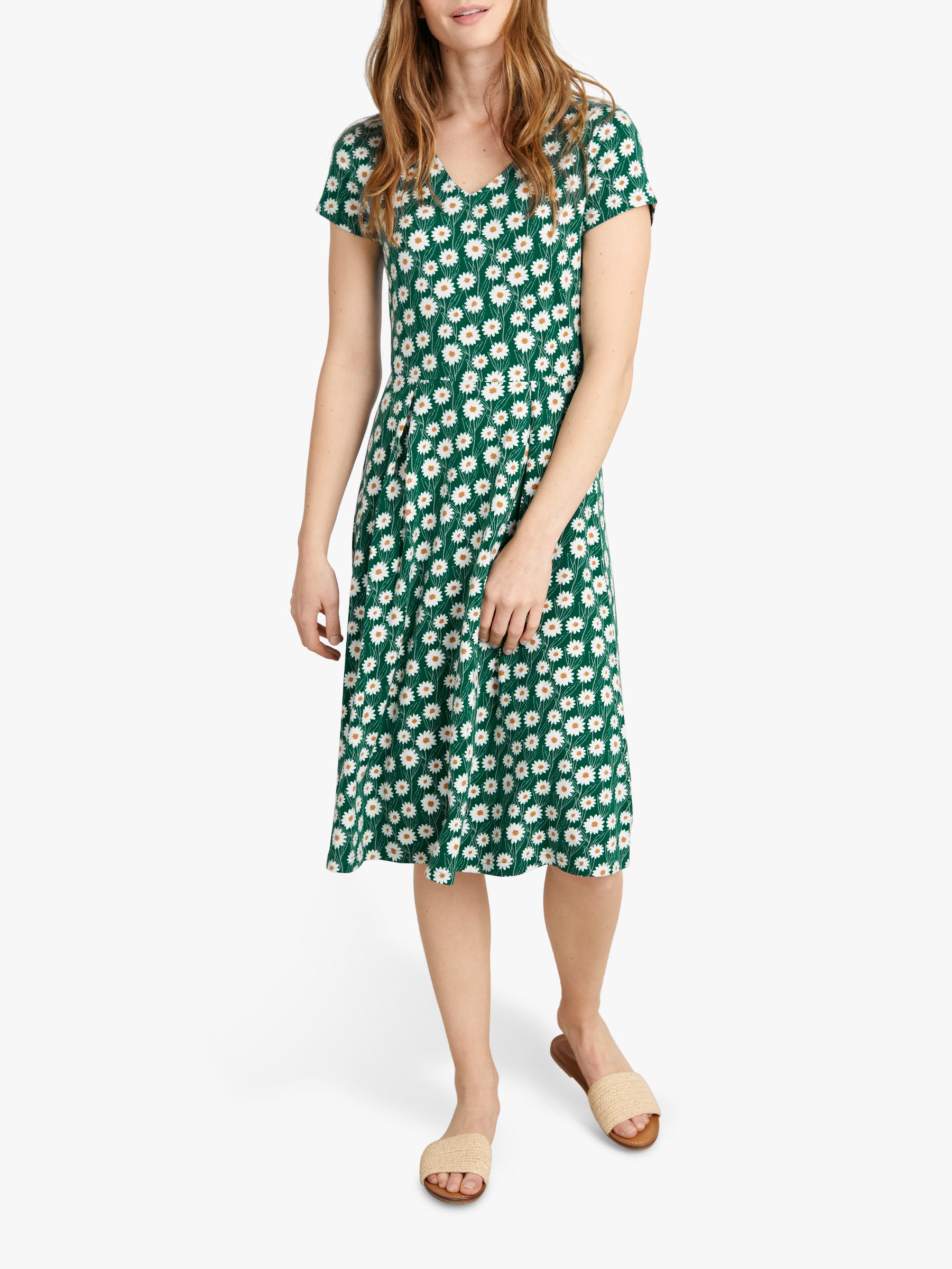 Seasalt Pier View Short Sleeve Floral Print Midi Dress, Daisy Green, 12