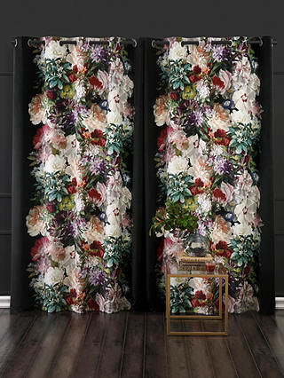 MM Linen Fiori Pair Lined Velvet Eyelet Curtains, Multi, W167 x Drop 137cm