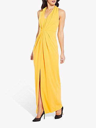 Adrianna Papell Pleated V-Neck Dress, Canary Yellow