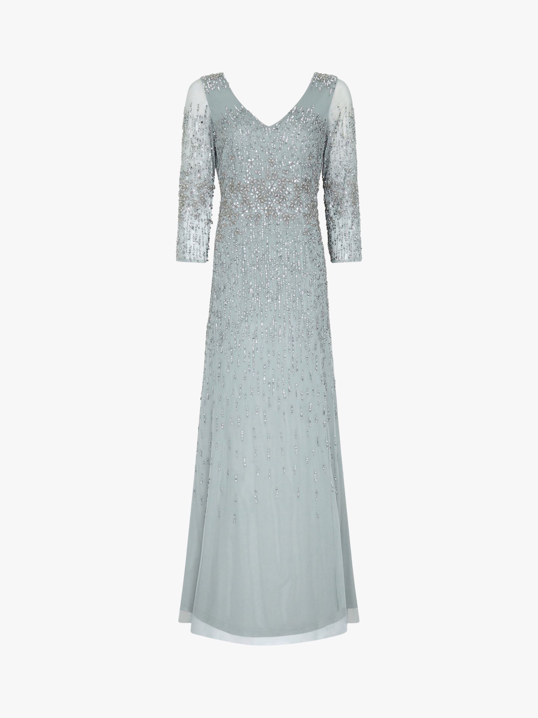 Adrianna Papell Beaded V-Neck Gown, Frosted Sage at John Lewis & Partners