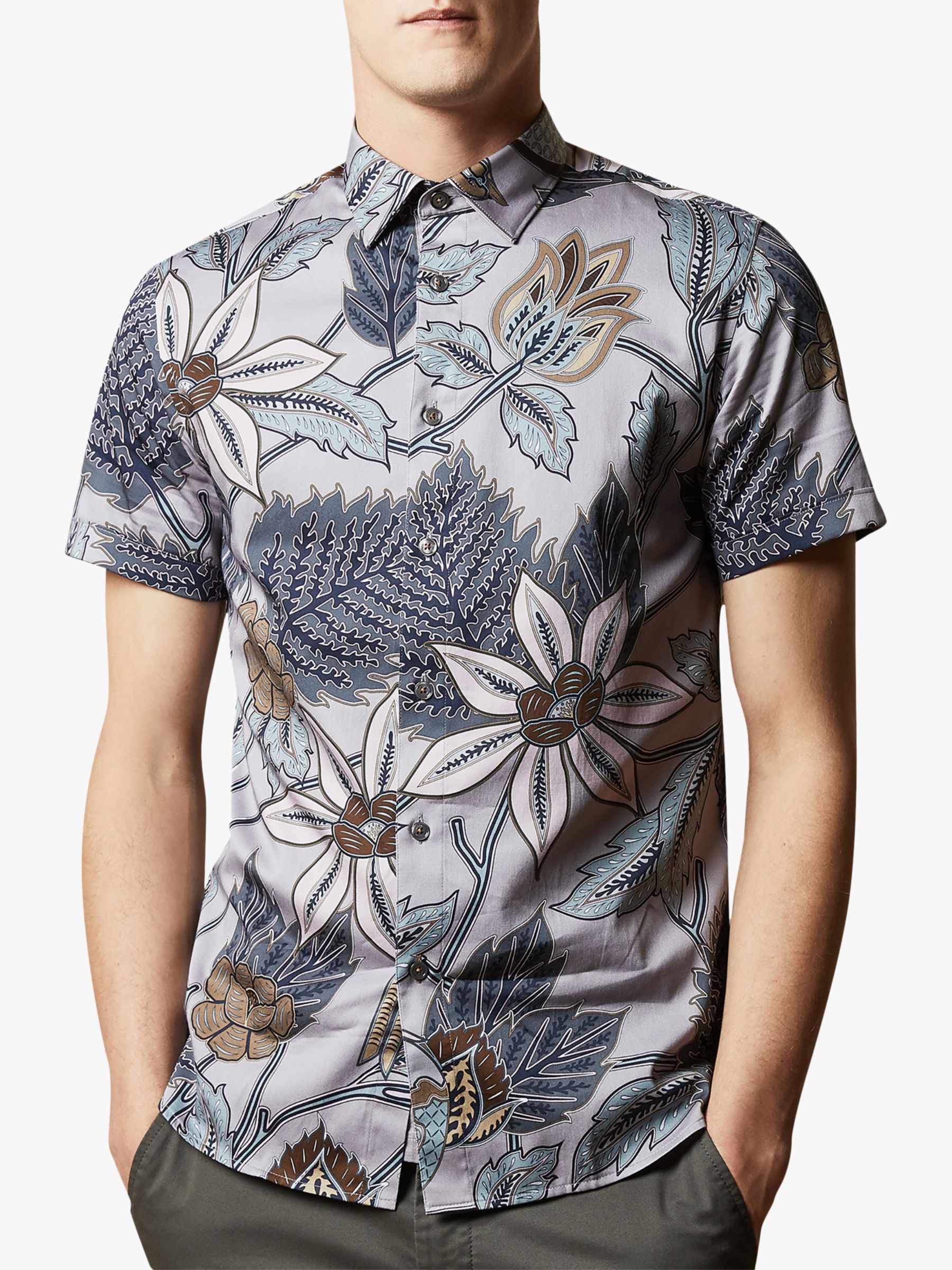 Ted Baker Canwe Floral Bird Print Slim Fit Shirt, Natural