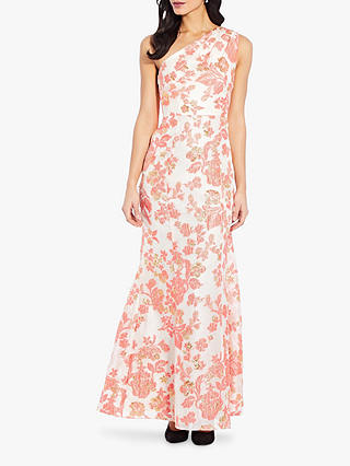 Adrianna Papell Floral Jacquard Dress, Coral/Ivory