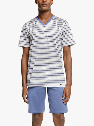 Hanro Cotton Sailor Stripe T-Shirt and Shorts Pyjama Set, Blue