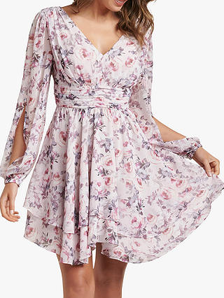 Forever New Taylor Floral Split Sleeve Skater Dress, Pink/Multi