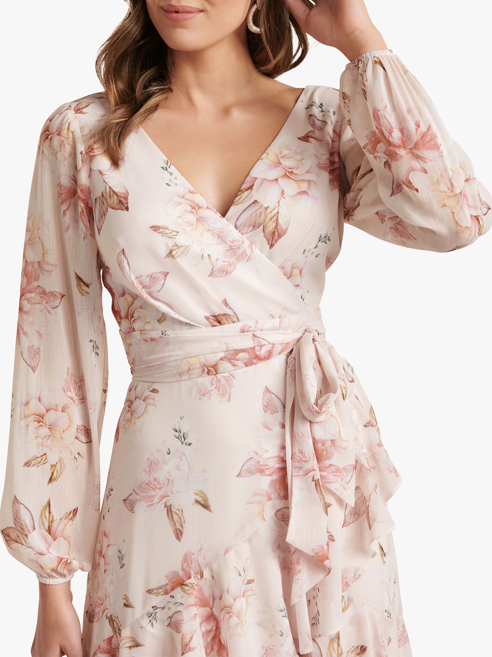 forever new wrap ruffle floral midi dress