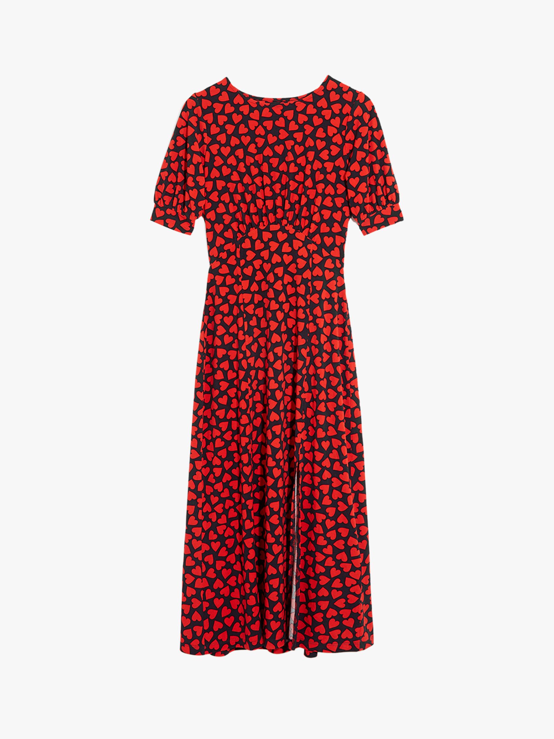Oasis Large Heart Print Midi Dress, Red 