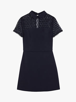 Oasis Lace Insert Mini Dress, Navy