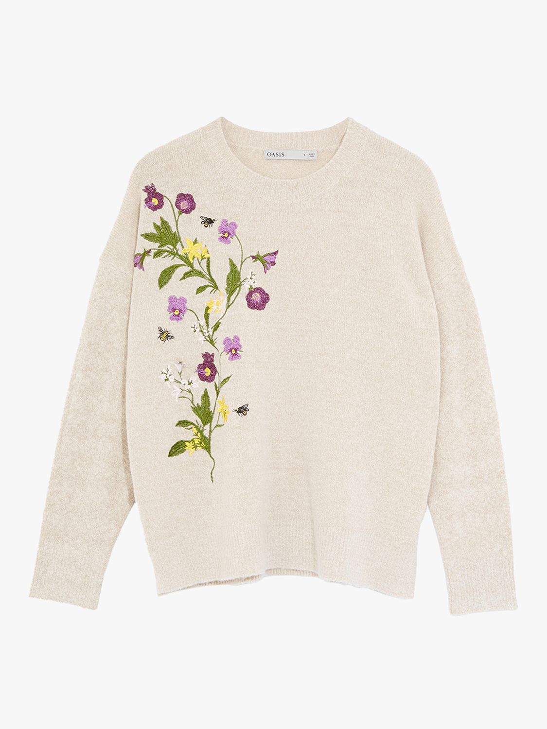 Oasis Floral Embroidered Jumper, Mid Neutral at John Lewis & Partners