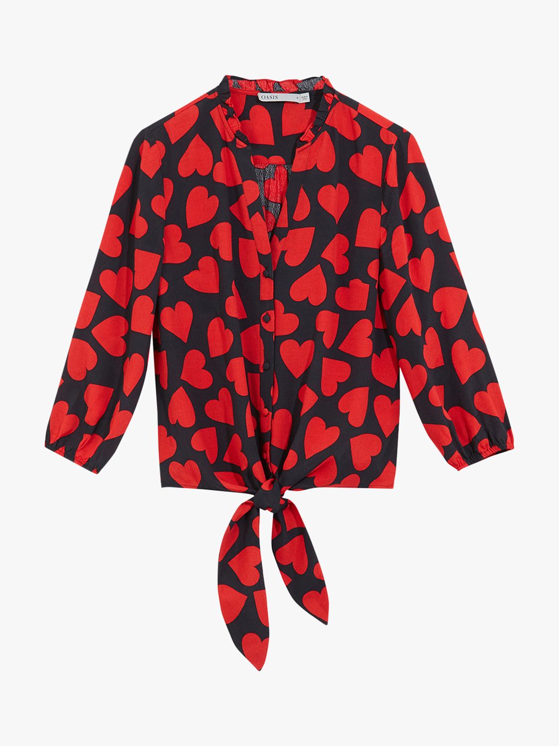 Oasis Large Heart Print Tie Front Shirt, Blue/Red