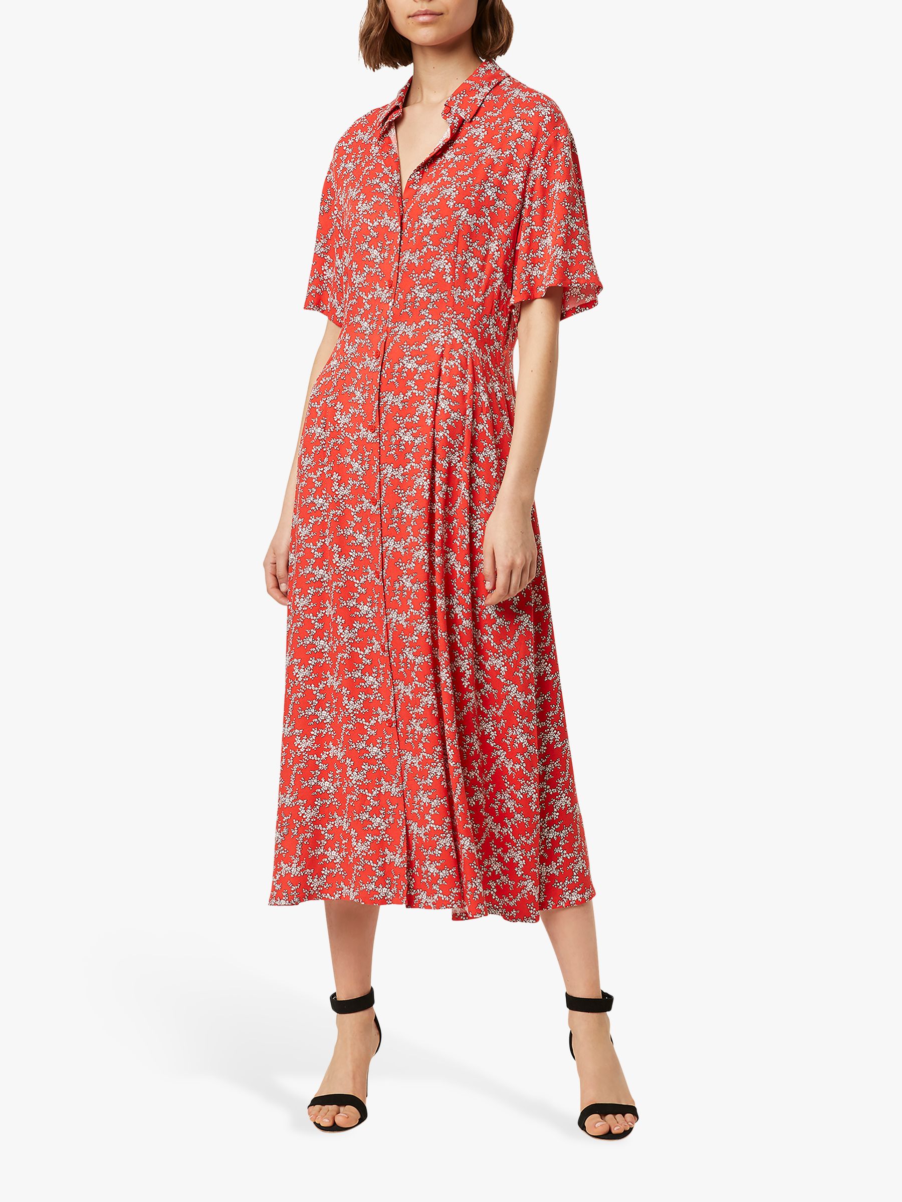 French Connection Cerisier Short Sleeve Shirt Dress, Flame/Multi
