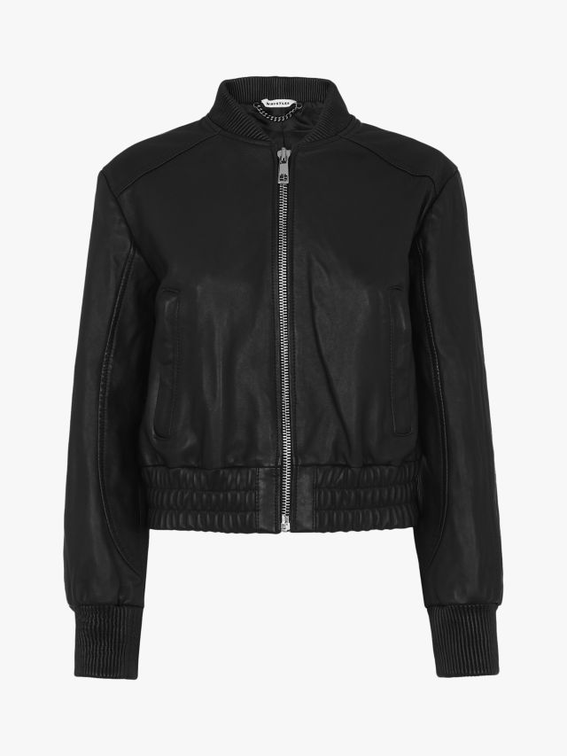 Whistles Cropped Leather Bomber Jacket, Black, 6