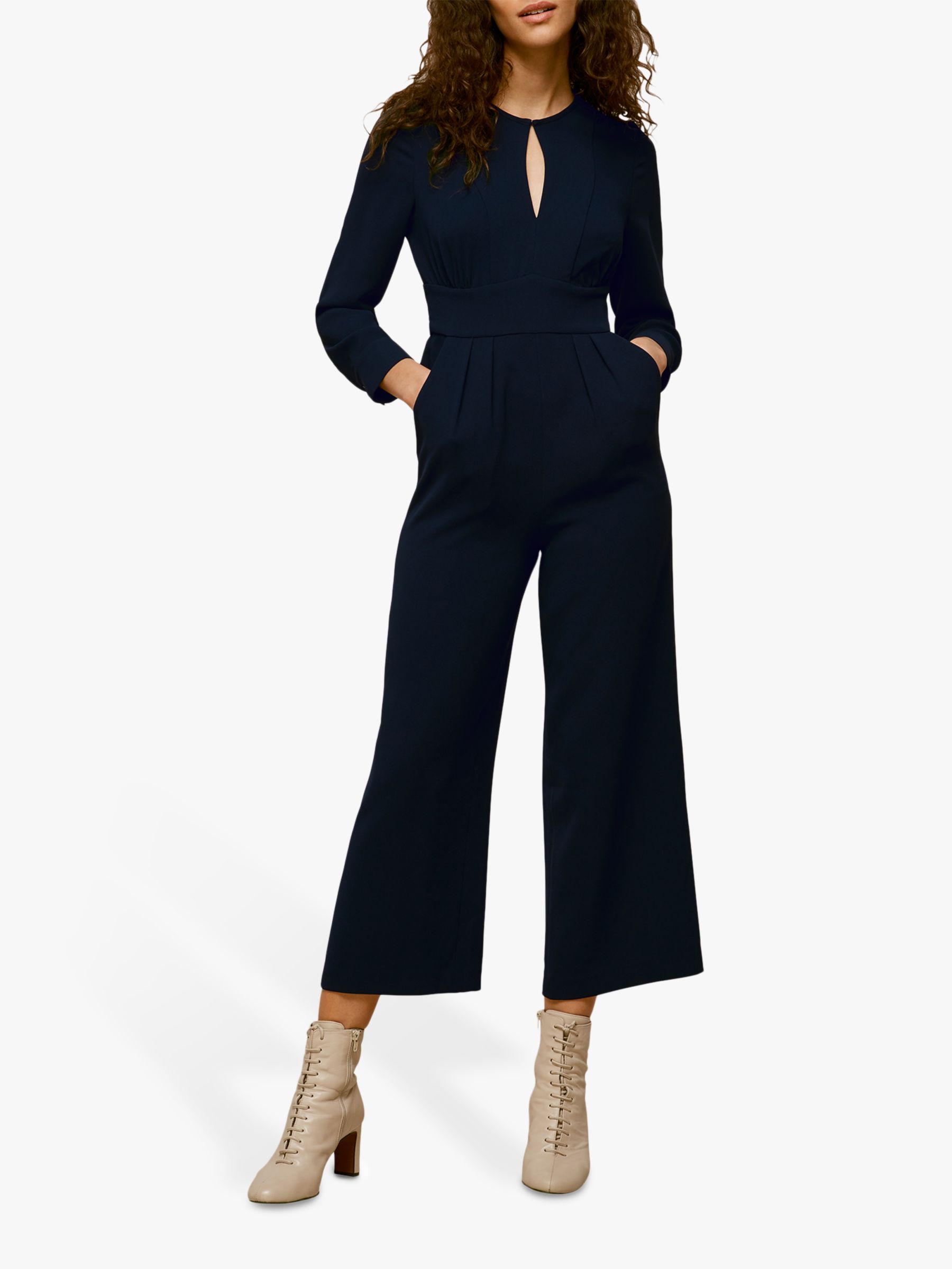 Whistles Petra Cropped Wide Leg Jumpsuit, Navy
