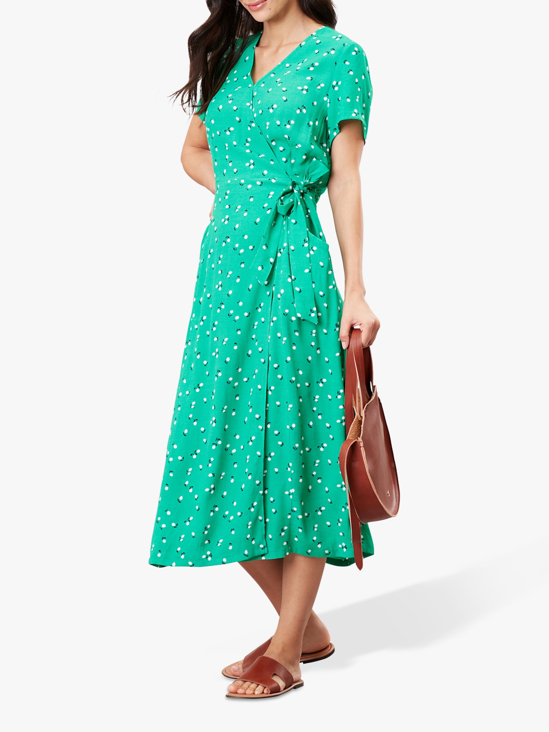 Joules Callie Wrap Floral Print Midi Dress, Green Lemon Ditsy at John ...