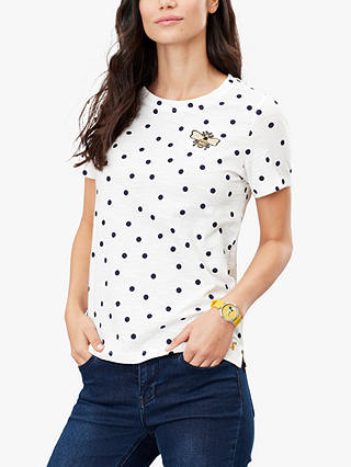 Joules Carley Bee Embellished Spot Print Crew Neck Top, Cream