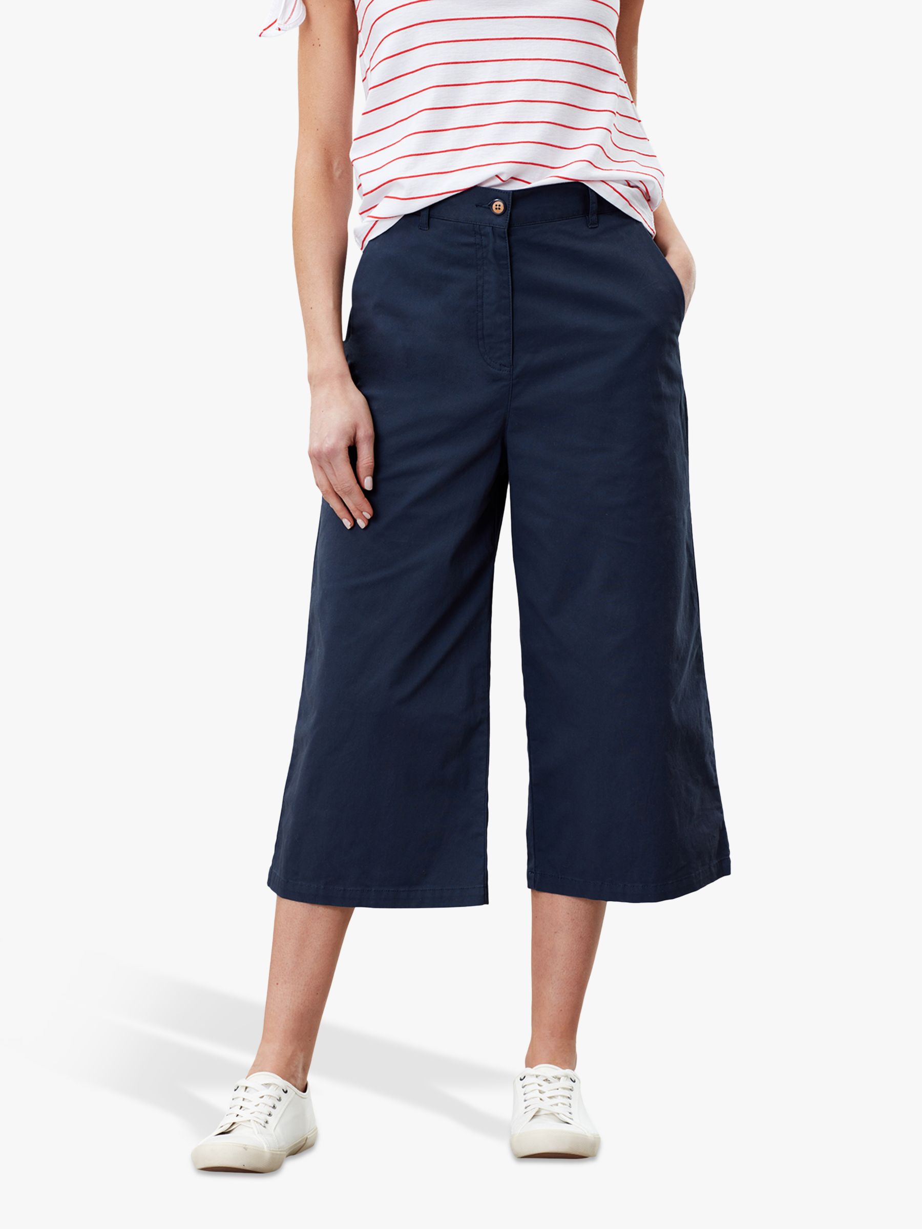 Joules Compton Wide Leg Cropped Chinos, French Navy Blue 16 female 98% cotton, 2% elastane