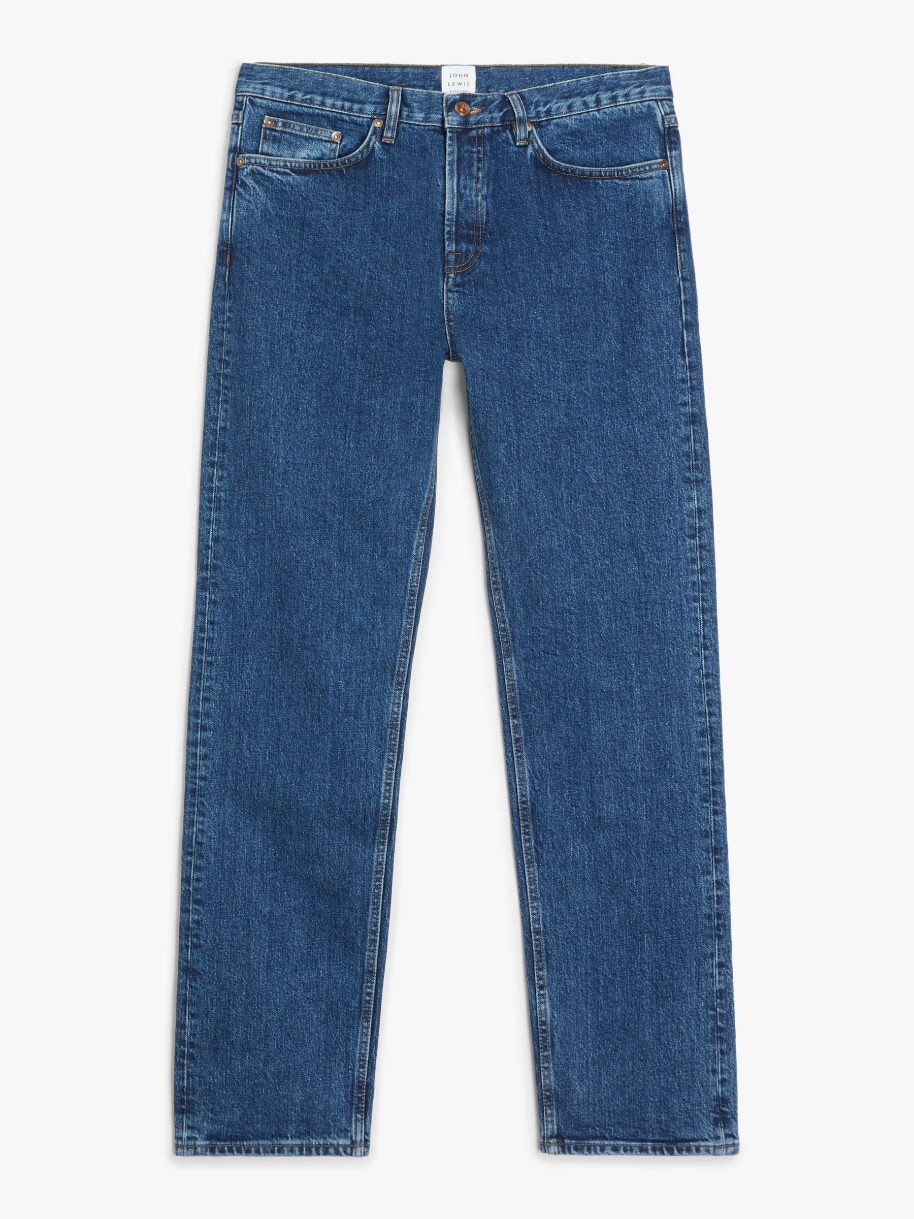 John Lewis & Partners Straight Fit Organic Cotton Jeans, Blue at John ...