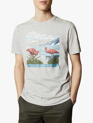 Ted Baker Lighta Tropical Bird Graphic T-Shirt, Grey Marl