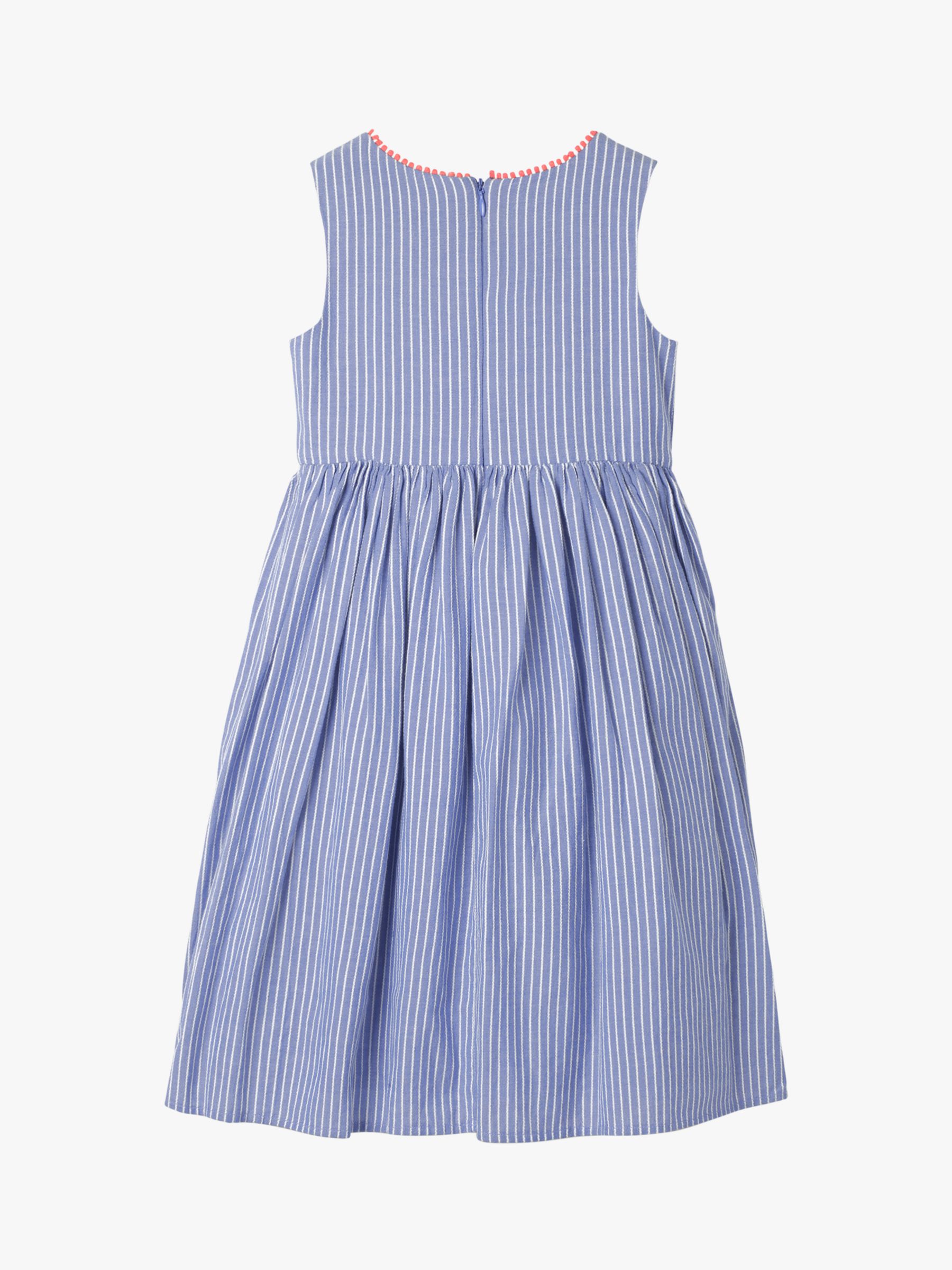 Mini Boden Girls' Ruffle Stripe Dress, Blue/White at John Lewis & Partners