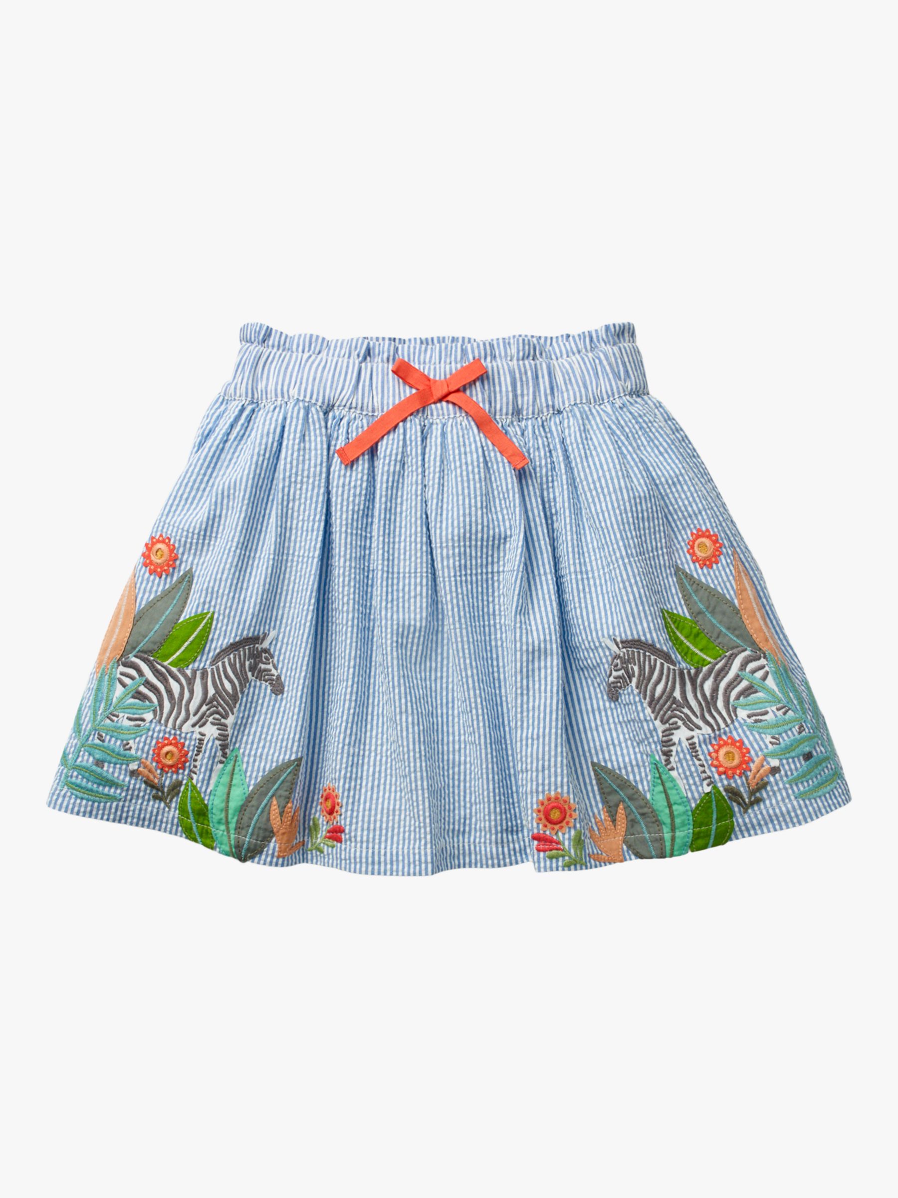 Mini Boden Girls' Stripe Jungle Novelty Woven Skirt, Seascape Blue Zebra