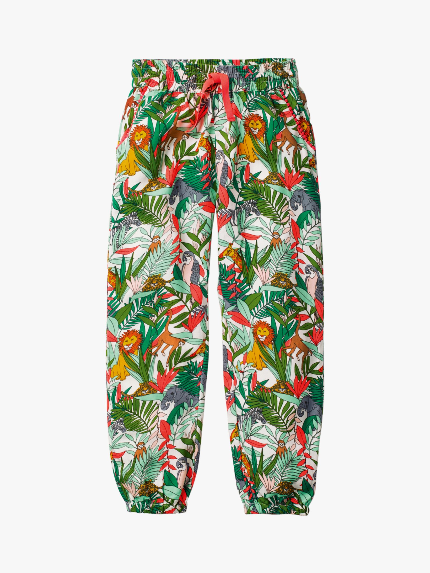 Mini Boden Girls' Relaxed Woven Jungle Print Trousers, Multi