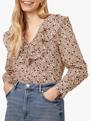 Warehouse Floral Swirl Ruffle Front Top, Multi