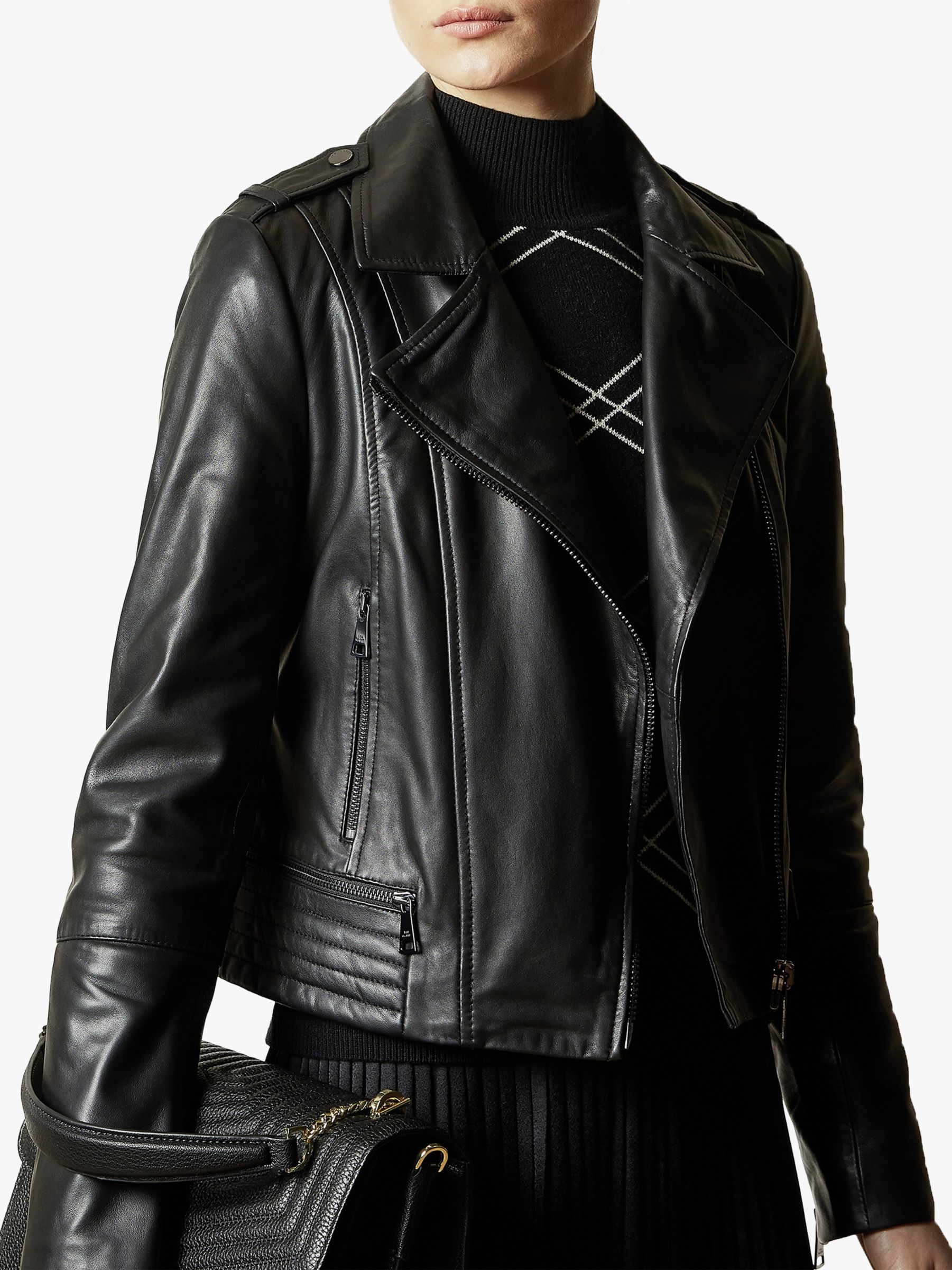 Ted Baker Idda Leather Biker Jacket, Black