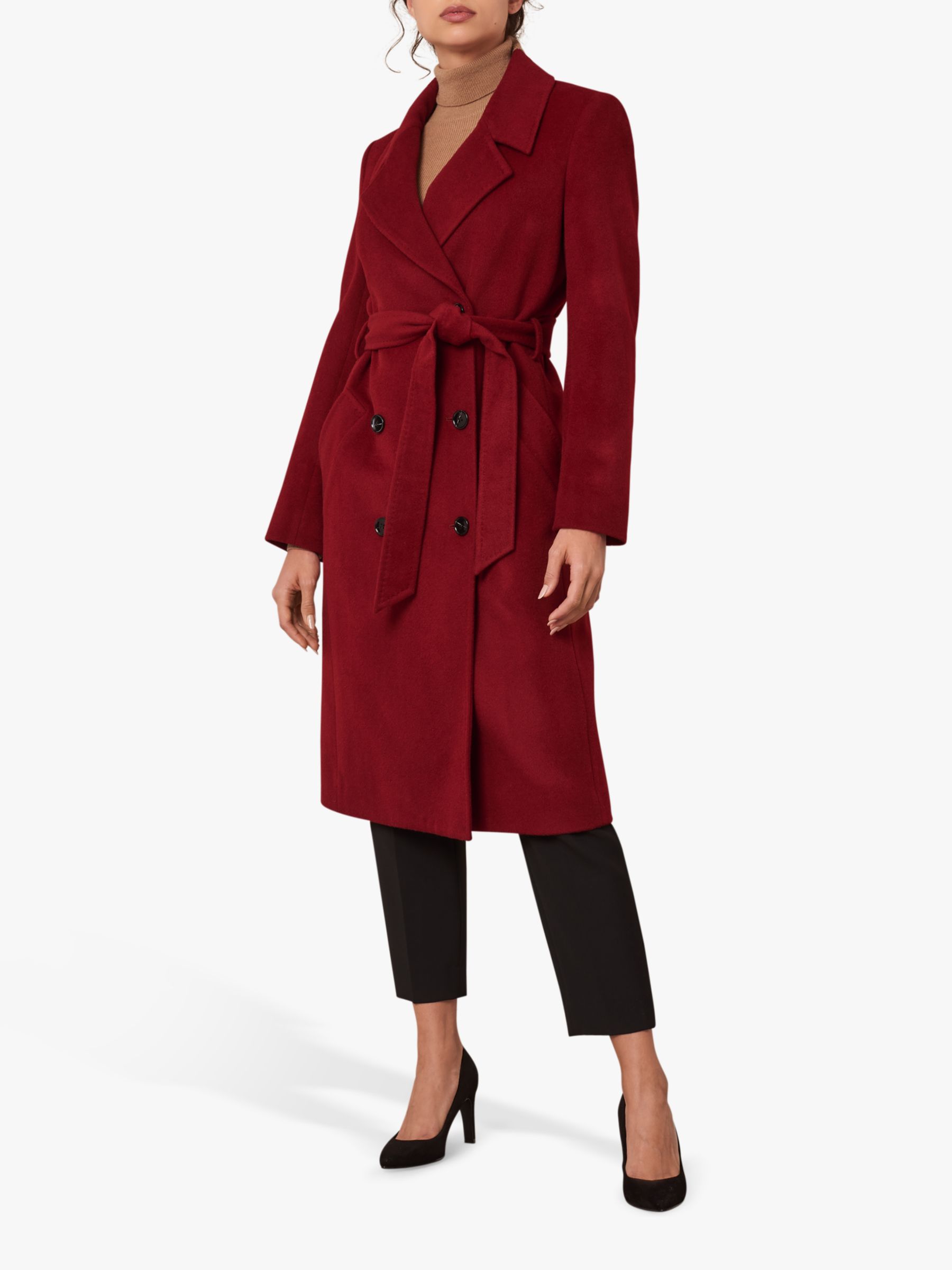 Jaeger Belted Double Breasted Coat, Dark Red