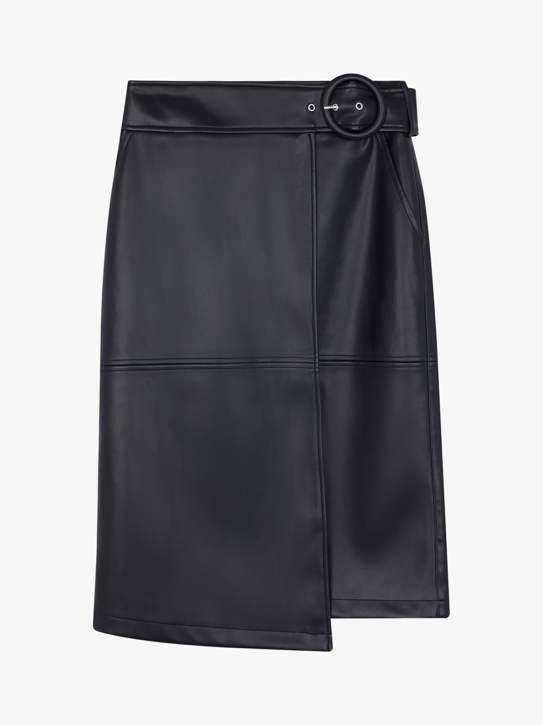 Warehouse Faux Leather A-Line Midi Skirt, Black