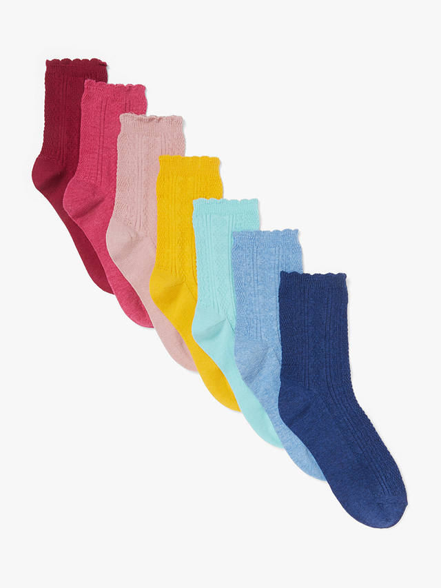 John Lewis & Partners Girls' Textured Socks, Pack of 7, Multi at John ...