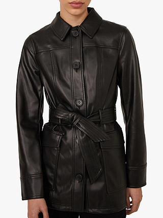Warehouse Faux Leather Belted Jacket, Black