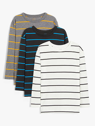 John Lewis & Partners Kids' Long Sleeve Stripe T-Shirts, Pack of 3, Multi