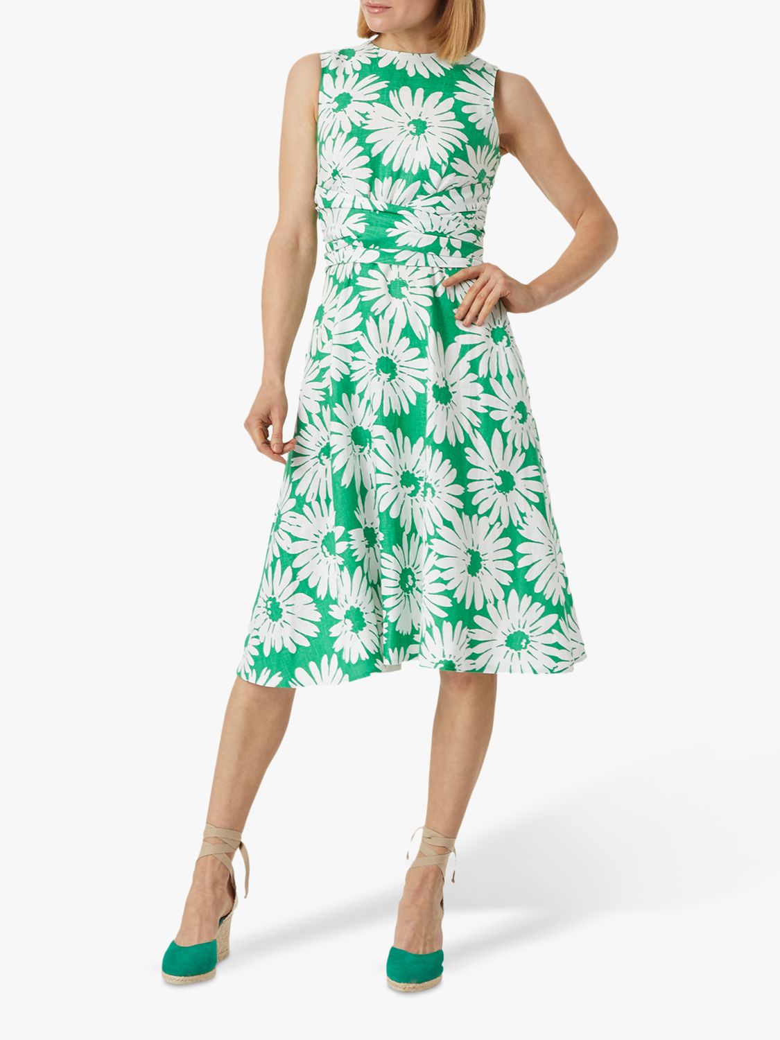 Hobbs Twitchill Floral Print Midi Dress, Green/White
