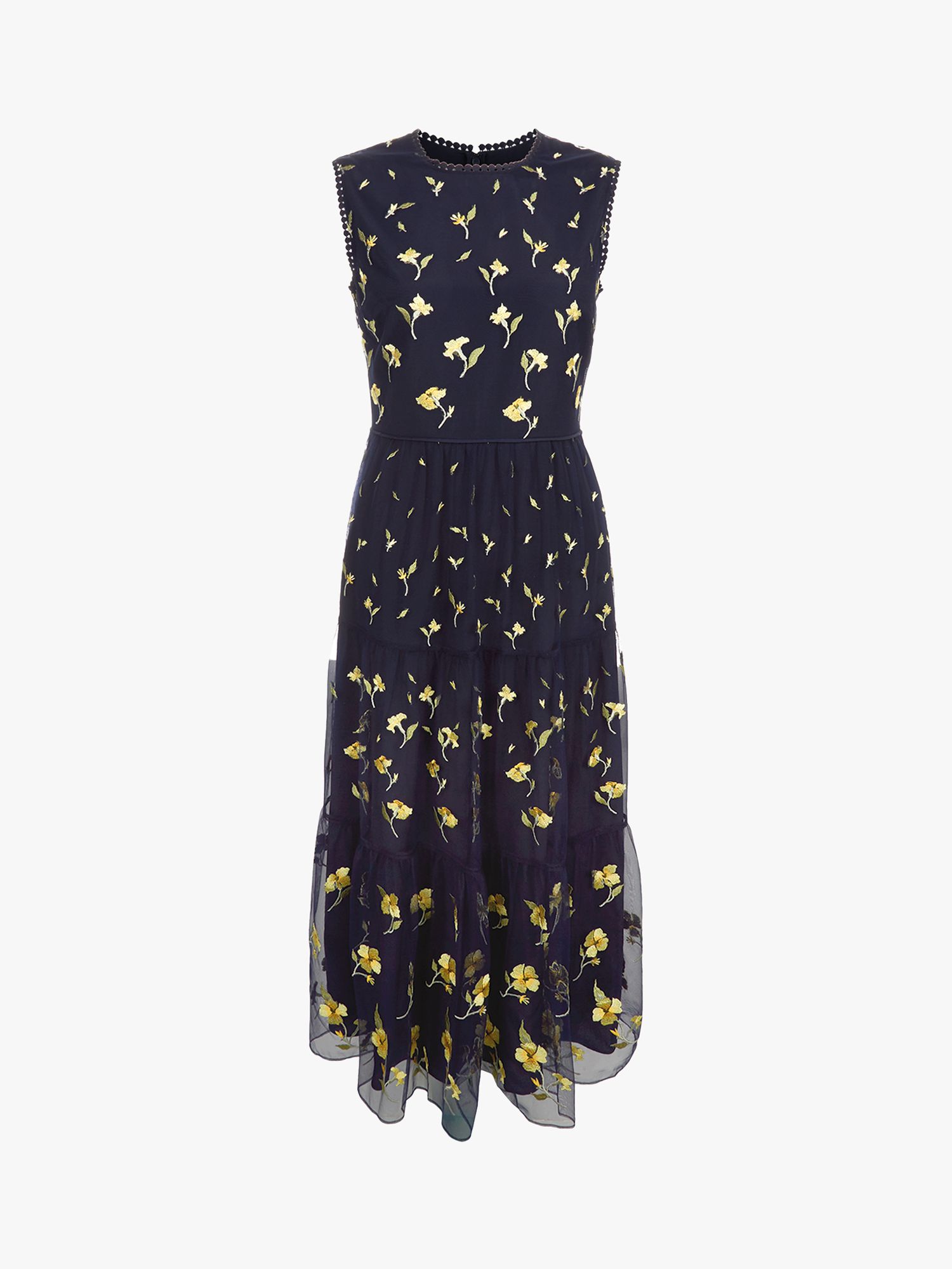 Hobbs Bethany Floral Print Midi Dress, Midnight Yellow