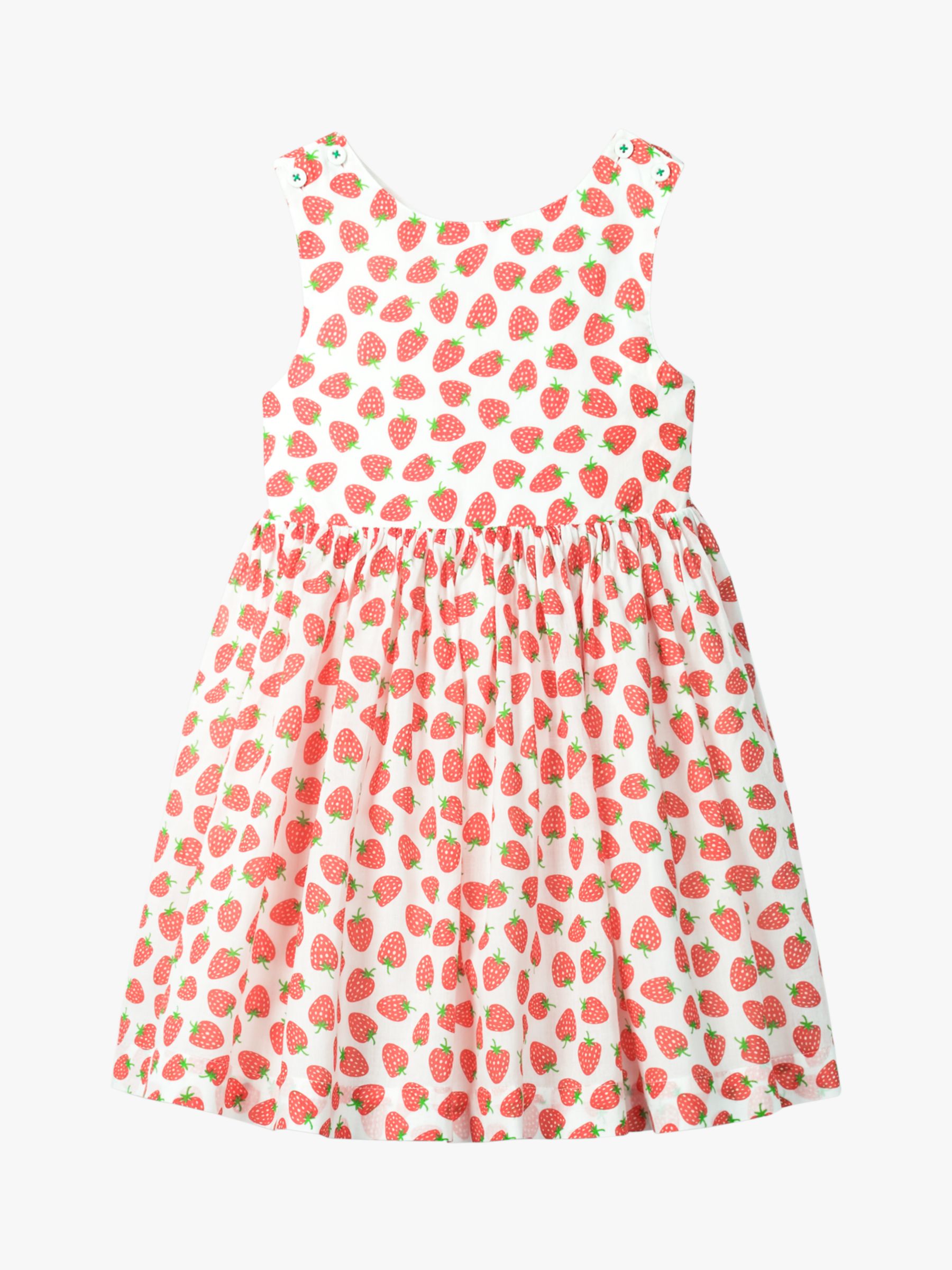 Mini Boden Girls Strawberry Print Cross Back Dress Whitepeach