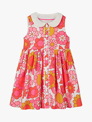 Mini Boden Girls' Woven Floral Collared Dress, Pink/White