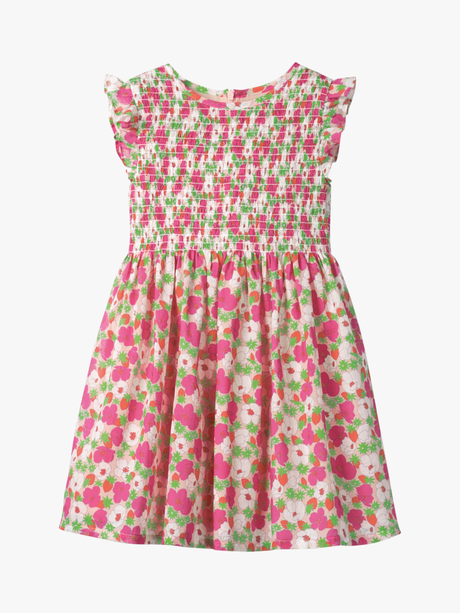 Mini Boden Girls' Smocked Woven Floral Dress, Pink Berry Bloom at John ...