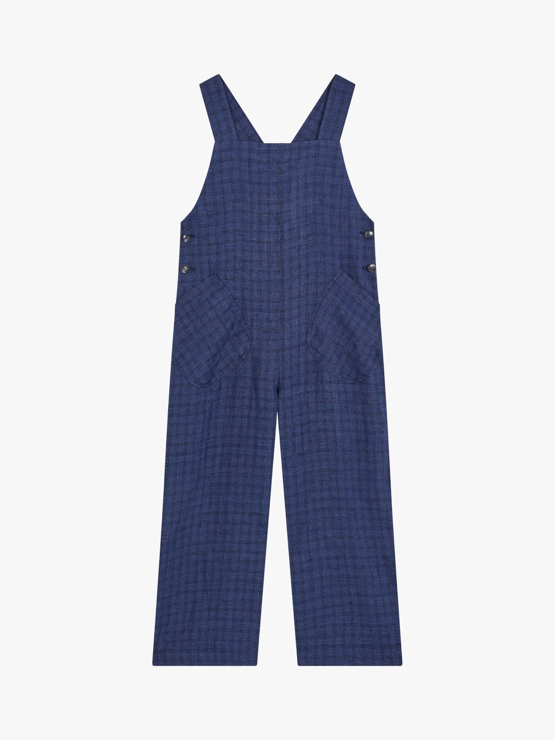 Brora Checked Linen Dungarees, Chambray