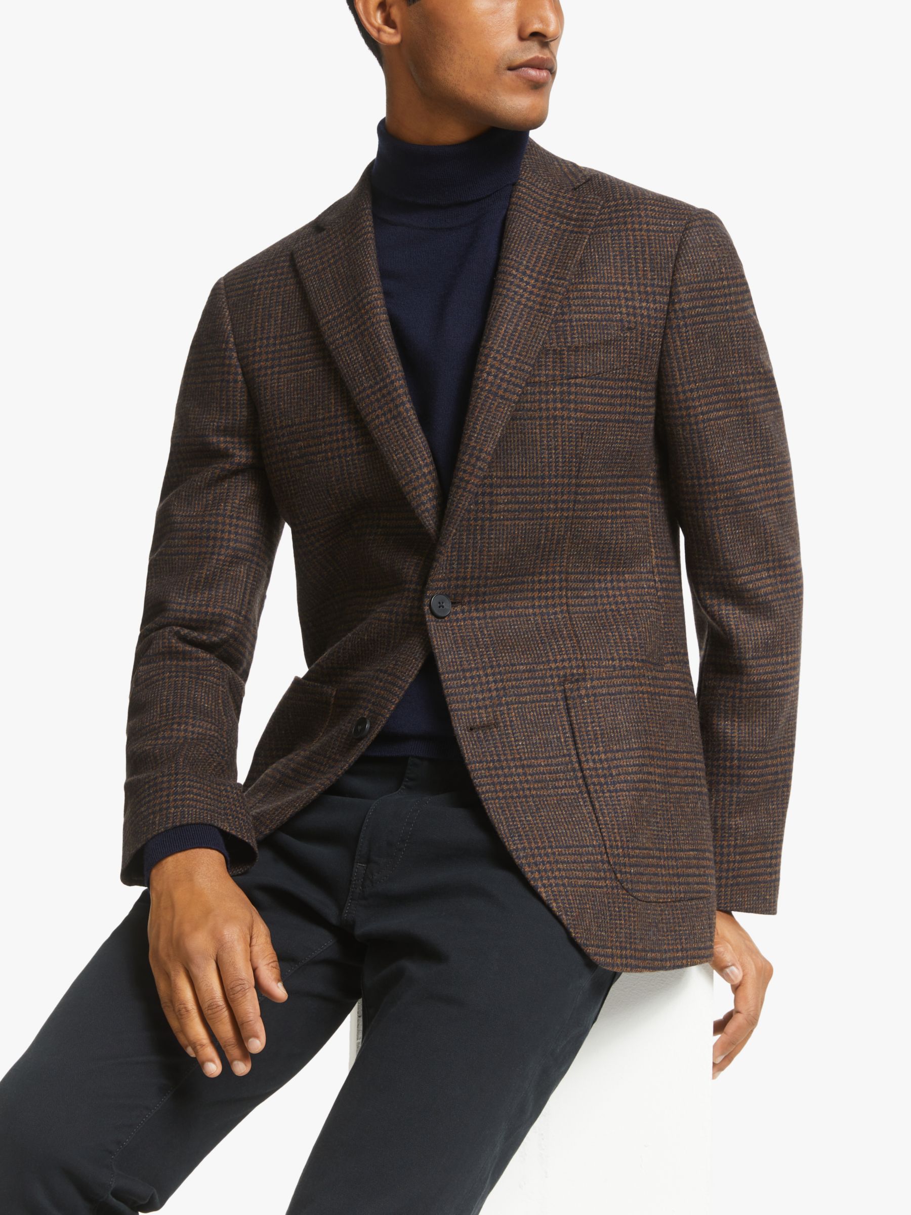 John Lewis & Partners Check Wool Suit Blazer, Brown/Navy at John Lewis ...